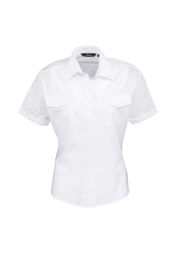 PREMIER - Damska Koszulka Pilotka Z Krótkim Rękawem. Kolor: biały. Długość rękawa: krótki rękaw. Długość: krótkie