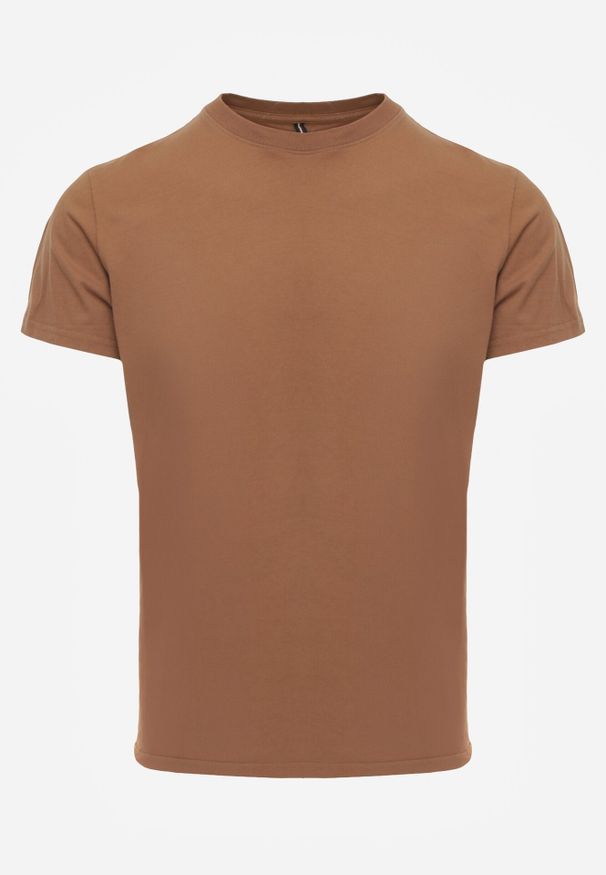 Born2be - Brązowa Gładka Koszulka T-shirt z Bawełny o Prostym Kroju Sarusa. Okazja: na co dzień, na randkę. Kolor: brązowy. Materiał: bawełna. Wzór: gładki. Styl: casual, klasyczny