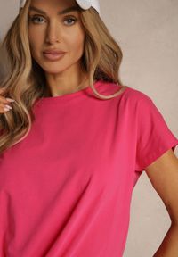 Renee - Różowy Bawełniany T-shirt Wiązany u Dołu Sunalina. Okazja: na co dzień. Kolor: różowy. Materiał: bawełna. Styl: casual