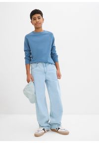 bonprix - Sweter z cienkiej bawełnianej dzianiny. Kolor: niebieski. Materiał: bawełna, dzianina