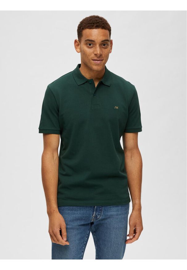 Selected Homme Polo 16087839 Zielony Regular Fit. Typ kołnierza: polo. Kolor: zielony