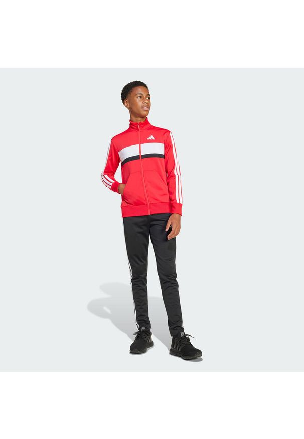 Adidas - Dres Seasonal Essentials Tiberio 3-Stripes Tricot Kids. Okazja: na uczelnię. Kolor: wielokolorowy, biały, czerwony. Materiał: dresówka. Styl: sportowy, młodzieżowy
