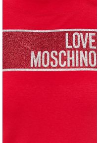 Love Moschino Sukienka kolor czerwony mini dopasowana. Kolor: czerwony. Materiał: dzianina. Długość rękawa: krótki rękaw. Wzór: aplikacja. Typ sukienki: dopasowane. Długość: mini #3