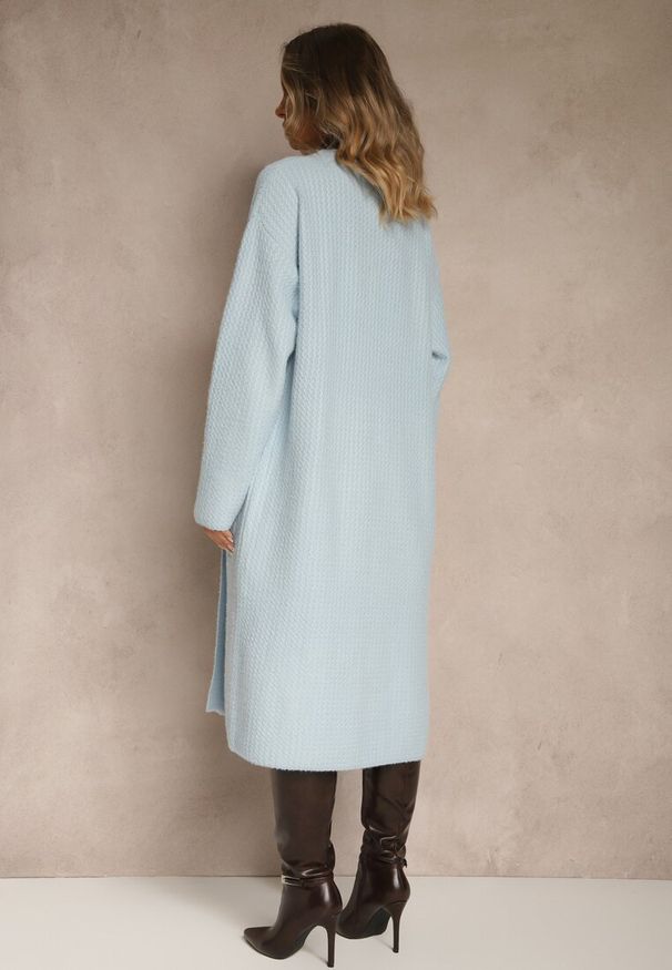 Renee - Niebieski Długi Kardigan Niezapinany z Bawełną Ferrive. Okazja: na co dzień. Kolor: niebieski. Materiał: bawełna. Długość: długie. Styl: casual