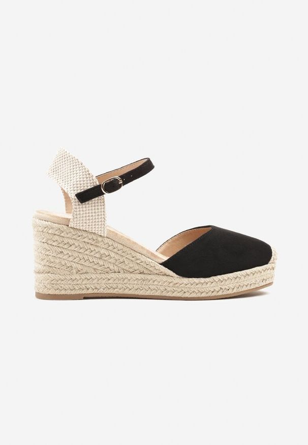Born2be - Czarne Sandały Espadryle na Plecionym Koturnie Nilivian. Okazja: na co dzień. Zapięcie: pasek. Kolor: czarny. Sezon: lato. Obcas: na koturnie. Styl: elegancki, casual