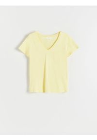 Reserved - T-shirt regular - jasnożółty. Kolor: żółty. Materiał: dzianina, bawełna #1