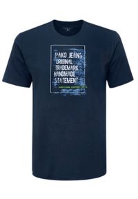 Męski T-Shirt - Pako Jeans - Granatowa, Print (Nadruk). Okazja: na co dzień. Kolor: niebieski. Materiał: bawełna. Wzór: nadruk. Styl: casual
