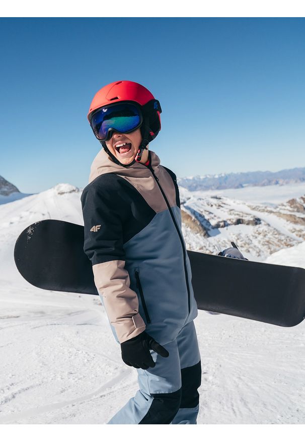 4f - 4F Kurtka snowboardowa membrana 10000 chłopięca - brązowa 152 (11-12 lat). Kolor: brązowy. Materiał: poliester, materiał. Sezon: lato. Styl: klasyczny