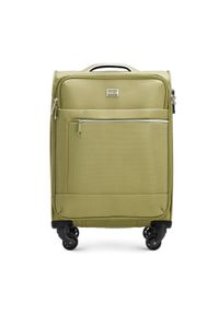 Wittchen - Mała walizka miękka z błyszczącym suwakiem z przodu zielona. Kolor: zielony. Materiał: poliester. Styl: elegancki