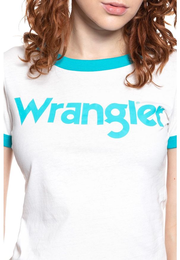 Wrangler - WRANGLER T SHIRT DAMSKI SS RINGER TEE OFF WHITE W7Z3EV737 112132162. Wzór: kolorowy