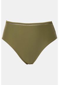 ULLA POPKEN - Damskie Figi bikini błyszczące obszycie wysoki stan. Stan: podwyższony. Kolekcja: plus size. Kolor: zielony. Materiał: poliester, elastan, poliamid, materiał