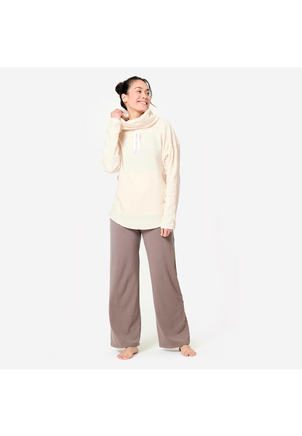 KIMJALY - Bluza Do Jogi I Relaksacji Damska Polarowa Beżowa Kimjaly. Kolor: beżowy. Materiał: bawełna, poliester, materiał. Długość: długie. Sport: joga i pilates
