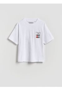 Reserved - T-shirt oversize Cuphead - biały. Kolor: biały. Materiał: dzianina, bawełna #1