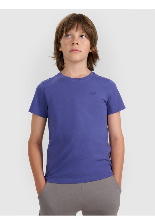 4f - 4F T-shirt regular gładki chłopięcy - niebieski 146 (10-11 lat). Okazja: na co dzień. Kolor: niebieski. Materiał: bawełna, materiał, jersey. Długość rękawa: krótki rękaw. Długość: krótkie. Wzór: gładki. Sezon: lato. Styl: młodzieżowy, klasyczny, casual, sportowy