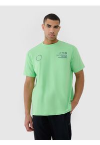 4f - 4F T-shirt oversize z nadrukiem męski - zielony 3XL. Okazja: na co dzień. Kolor: zielony. Materiał: dzianina, bawełna, jersey, materiał, skóra. Długość rękawa: krótki rękaw. Długość: krótkie. Wzór: nadruk. Styl: klasyczny, sportowy, casual