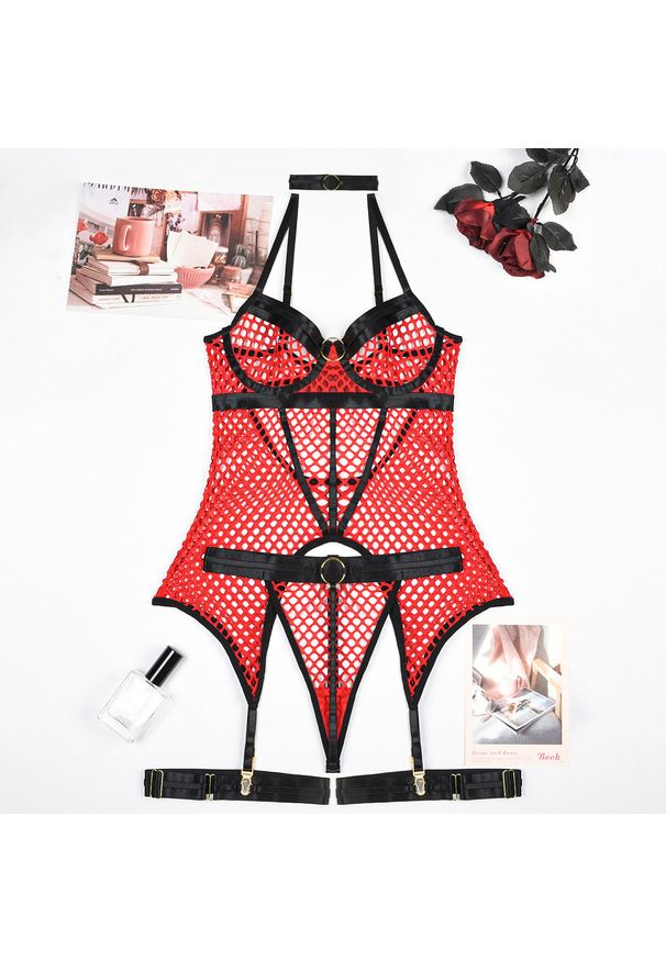 Intica - Biustonosz push-up z siateczki na specjalne okazje Kori. Stan: podwyższony. Kolor: czerwony. Materiał: materiał