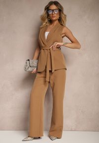 Renee - Brązowa Kamizelka Garniturowa z Paskiem Viviselle. Kolor: brązowy. Materiał: materiał. Styl: klasyczny, elegancki