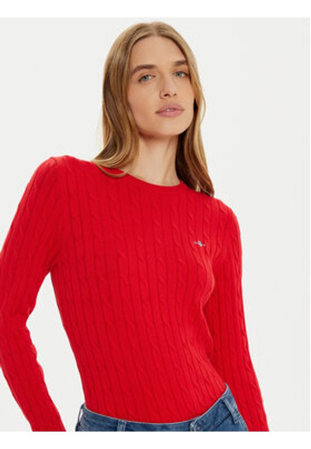 GANT - Gant Sweter 4800100 Czerwony Slim Fit. Kolor: czerwony. Materiał: bawełna