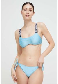Calvin Klein biustonosz kąpielowy kolor niebieski miękka miseczka. Kolor: niebieski. Materiał: dzianina, poliamid #1