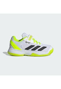 Adidas - Tenisowe buty z paskami na rzepy dla dzieci Courtflash. Zapięcie: rzepy. Kolor: czarny, biały, wielokolorowy, żółty. Sport: tenis