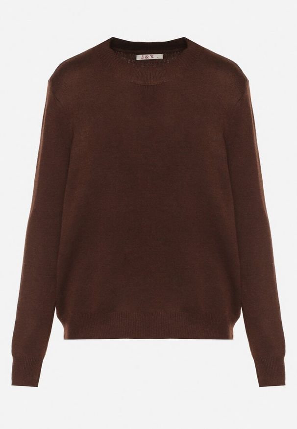 Born2be - Brązowy Klasyczny Sweter z Wełną Mailira. Okazja: do pracy, na co dzień. Kolor: brązowy. Materiał: wełna. Styl: klasyczny