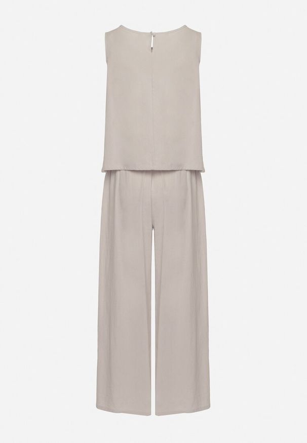 Born2be - Szary Bawełniany Komplet Top i Szerokie Spodnie Kuloty Sinelia. Kolor: szary. Materiał: bawełna