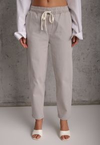 Renee - Szare Jeansy z Bawełny Mom Fit HIgh Waist z Wiązaniem w Pasie Origonia. Okazja: na co dzień. Stan: podwyższony. Kolor: szary. Styl: casual, vintage #5