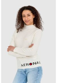 Aeronautica Militare - AERONAUTICA MILITARE Kremowy sweter damski z domieszką kaszmiru. Kolor: kremowy. Materiał: poliamid