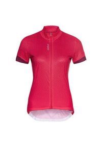 Koszulka rowerowa damska Odlo Stand-up collar ESSENTIAL PRINT rozpinana. Kolor: różowy. Wzór: nadruk