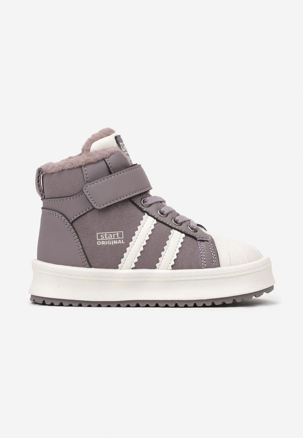 Born2be - Fioletowe Botki w Stylu Sneakersów z Futrzaną Wyściółką Parlemi. Okazja: na uczelnię, na co dzień. Zapięcie: rzepy. Kolor: fioletowy. Materiał: futro. Styl: klasyczny, sportowy, casual, elegancki
