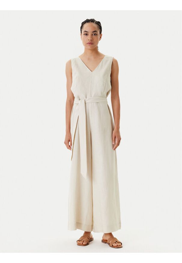 United Colors of Benetton - United Colors Of Benetton Kombinezon 4AGHDT00E Beżowy Wide Leg. Kolor: beżowy. Materiał: len