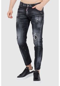 DSQUARED2 Czarne jeansy męskie sexy twist jean. Kolor: czarny. Wzór: aplikacja