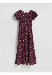 Reserved - Wzorzysta sukienka maxi - brązowy. Kolor: brązowy. Materiał: wiskoza, tkanina, len. Typ sukienki: proste. Długość: maxi