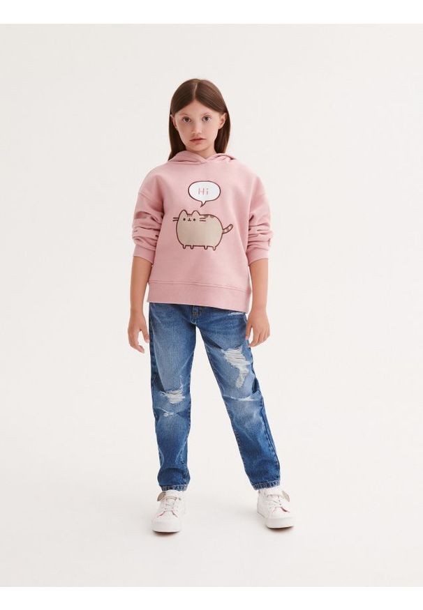 Reserved - Bluza z nadrukiem Pusheen - brudny róż. Kolor: różowy. Materiał: dzianina, bawełna. Wzór: nadruk