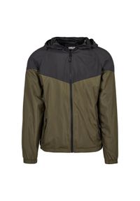 Urban Classics - Męska Dwukolorowa Wiatrówka Tech Windrunner. Kolor: czarny, wielokolorowy, zielony. Sport: turystyka piesza #1