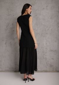 Renee - Czarna Ażurowa Sukienka z Transparentnym Dołem i Usztywnionymi Ramionami Semiris. Kolor: czarny. Wzór: ażurowy. Styl: klasyczny #2