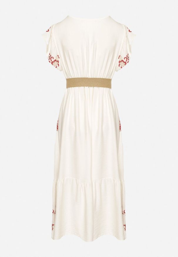 Born2be - Biało-Czerwona Wiskozowa Sukienka z Kopertowym Dekoltem i Paskiem Nilazea. Okazja: na co dzień. Kolor: biały. Materiał: wiskoza. Typ sukienki: kopertowe. Styl: boho, casual, elegancki