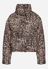 Born2be - Brązowa Krótka Pikowana Kurtka w Panterkę Wykończona Ściągaczami Ivinia. Okazja: na spacer. Kolor: brązowy. Materiał: jeans. Długość rękawa: długi rękaw. Długość: krótkie. Wzór: motyw zwierzęcy. Styl: elegancki #5