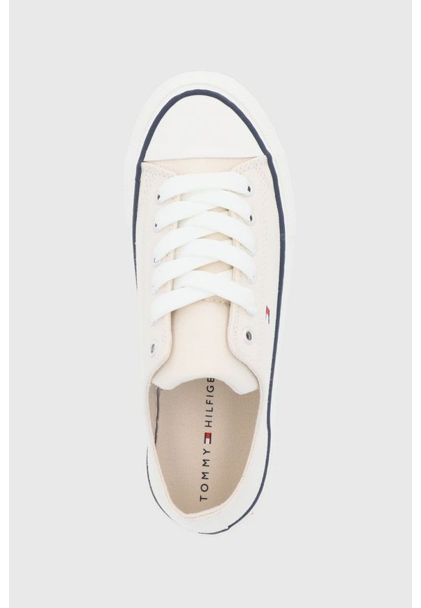 TOMMY HILFIGER - Tommy Hilfiger Tenisówki dziecięce kolor transparentny. Nosek buta: okrągły. Zapięcie: sznurówki. Kolor: beżowy. Materiał: guma