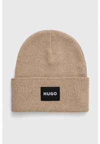 Hugo - HUGO czapka kolor brązowy. Kolor: beżowy. Materiał: dzianina