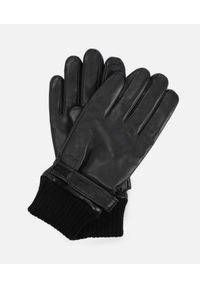 Kazar - Czarne rękawiczki męskie. Kolor: czarny. Materiał: materiał, skóra, tkanina