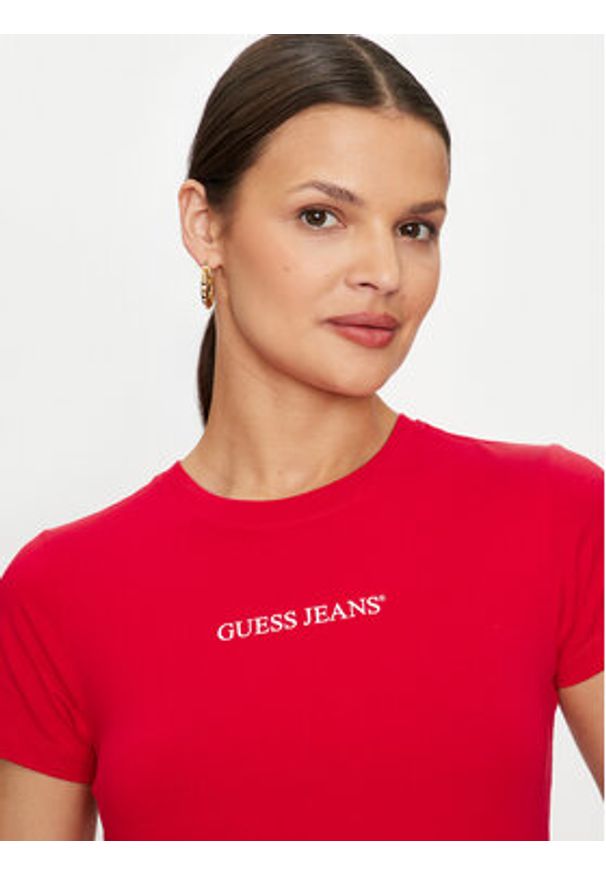 Guess Jeans T-Shirt W4YI01 J1314 Czerwony Slim Fit. Kolor: czerwony. Materiał: bawełna