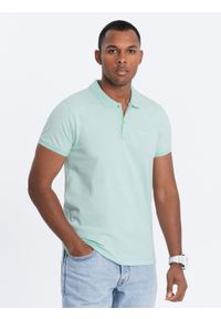 Ombre Clothing - Koszulka polo z dzianiny pique - jasnozielona V1 - Rozmiar: M. Typ kołnierza: polo. Kolor: zielony. Materiał: dzianina. Wzór: haft #1