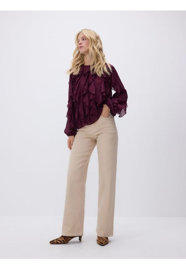 Reserved - Jeansy wide leg - kremowy. Kolor: kremowy