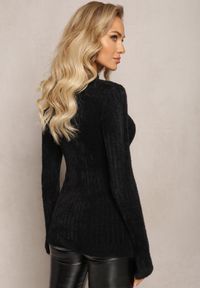Renee - Czarny Wełniany Sweter z Biżuteryjnymi Guzikami i Dłuższym Włosiem Tuvelio. Kolor: czarny. Materiał: wełna. Długość: długie #5