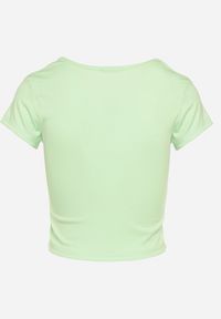 Born2be - Jasnozielona Koszulka T-shirt z Krótkim Rękawem z Prążkowanej Dzianiny Nuvolia. Kolor: zielony. Materiał: dzianina, prążkowany. Długość rękawa: krótki rękaw. Długość: krótkie. Sezon: lato #6
