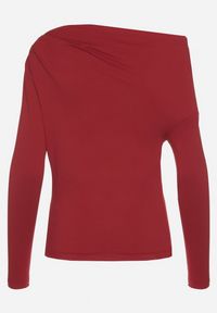 Born2be - Bordowa Bluzka Vices o Asymetrycznym Kroju z Długimi Rękawami Kovrra. Okazja: na co dzień. Kolor: czerwony. Materiał: jeans. Długość rękawa: długi rękaw. Długość: długie. Styl: casual #2