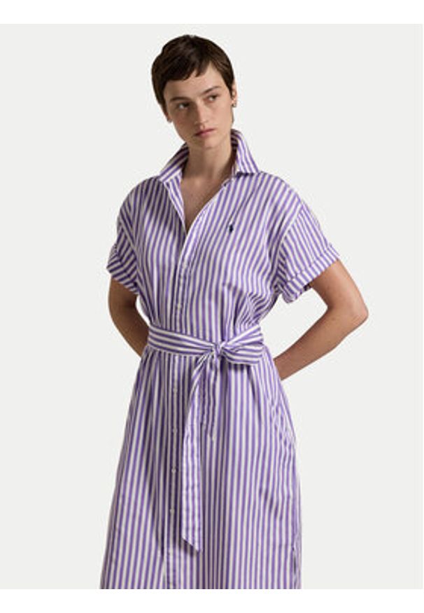 Polo Ralph Lauren Sukienka koszulowa 211959911002 Fioletowy Regular Fit. Typ kołnierza: polo. Kolor: fioletowy. Materiał: bawełna. Typ sukienki: koszulowe