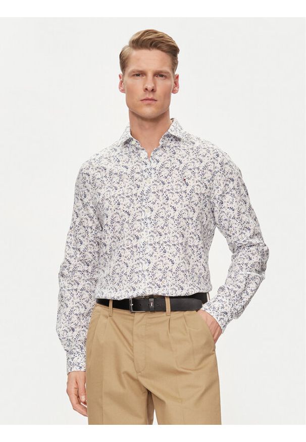 TOMMY HILFIGER - Tommy Hilfiger Koszula MW0MW34631 Biały Slim Fit. Kolor: biały. Materiał: bawełna, len