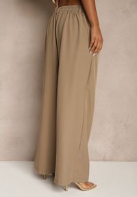Renee - Brązowe Spodnie o Szerokim Kroju High Waist Dolarenna. Okazja: na co dzień. Stan: podwyższony. Kolor: brązowy. Styl: elegancki, casual